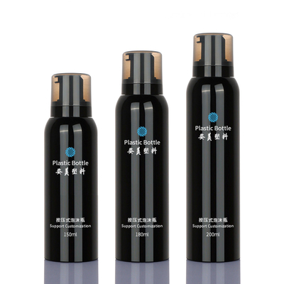 اسطوانة PET 180ml 200ml التعبئة والتغليف الأسود موزع الصابون رغوة زجاجة مضخة الرش
